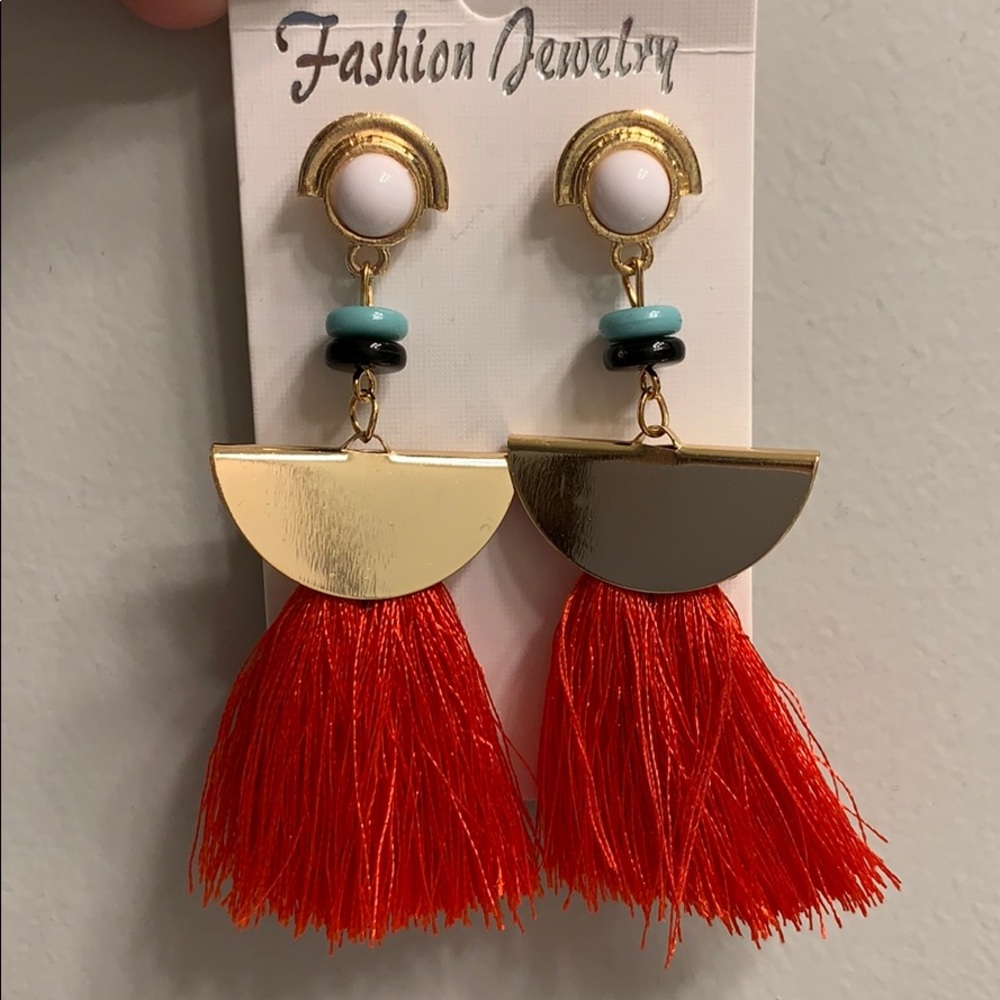 Gold Red tassel earrings